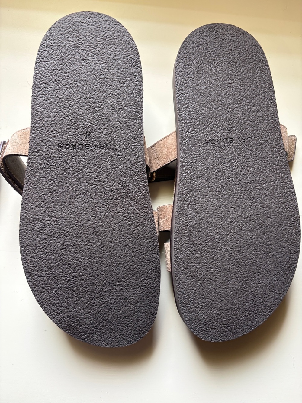 Tory Burch Brown Suede Double-Logo Slide Sandals - Picture 4 of 4